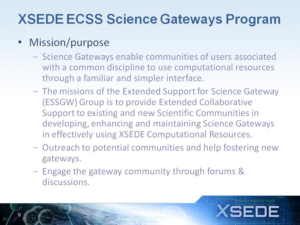 XSEDE ECSS Science Gateways Program