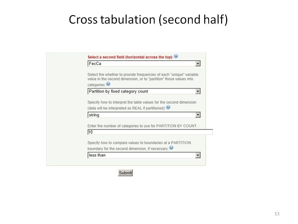 Cross tabulation (second half)