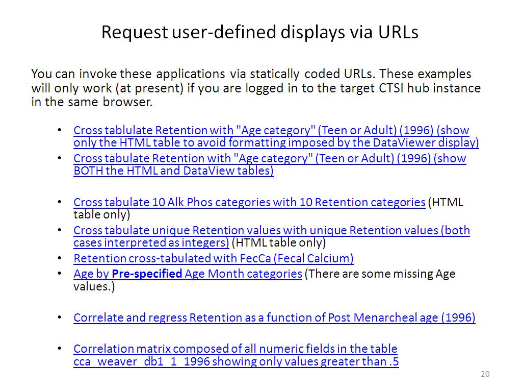 Request user-defined displays via URLs