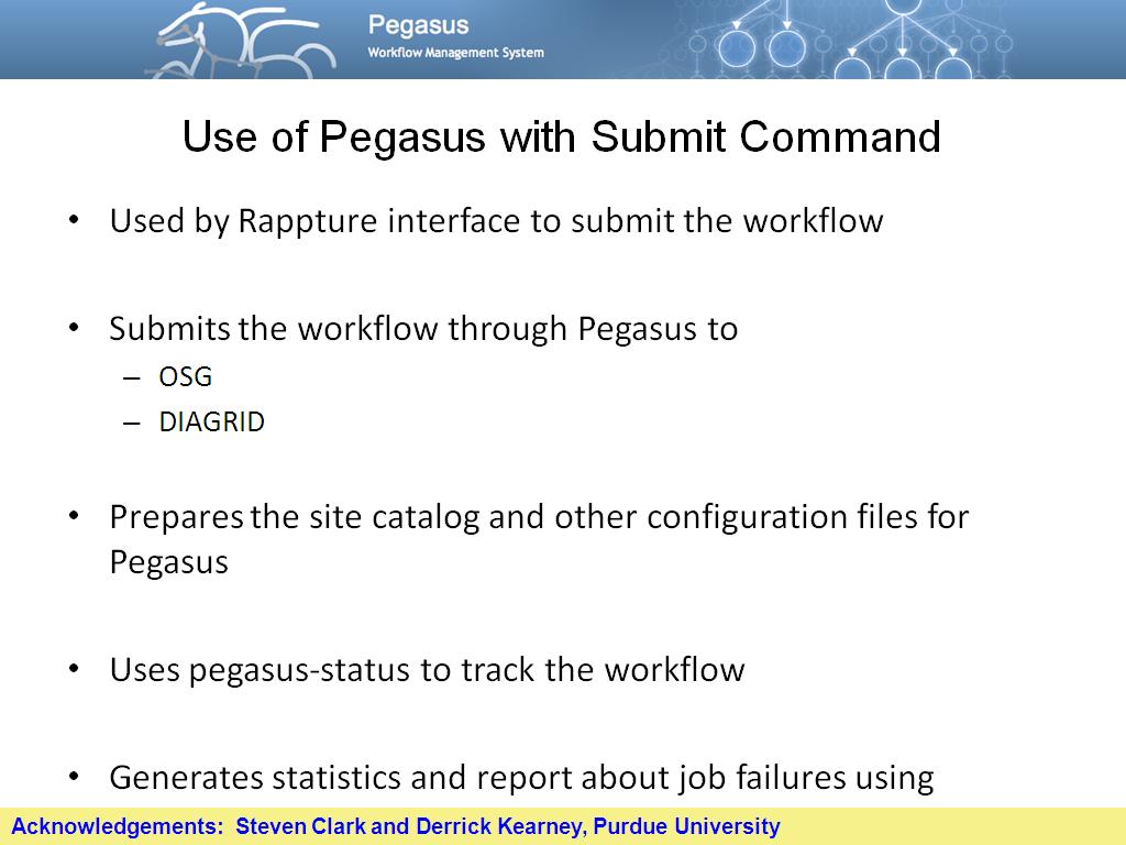 Use of Pegasus with Submit Command
