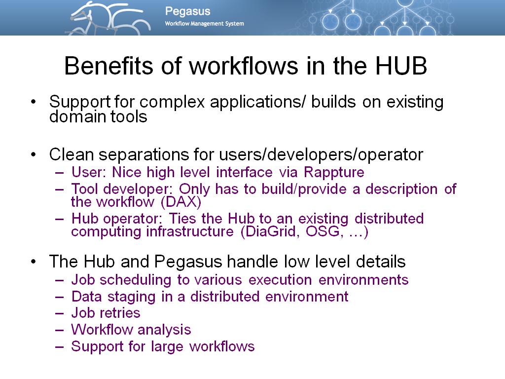 Benefits of workflows in the HUB
