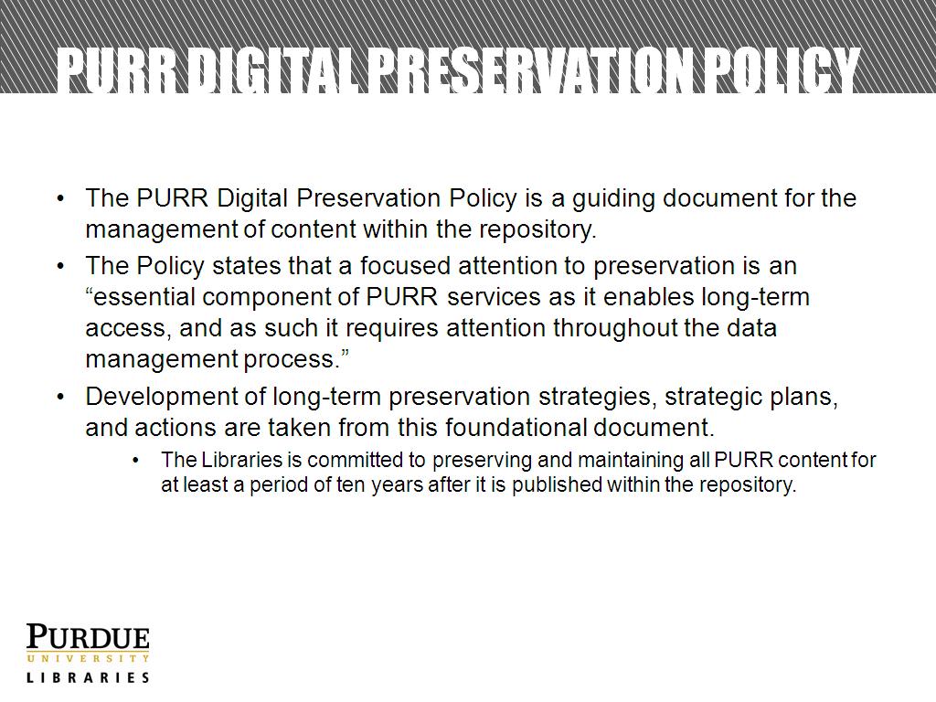 PURR Digital Preservation Policy