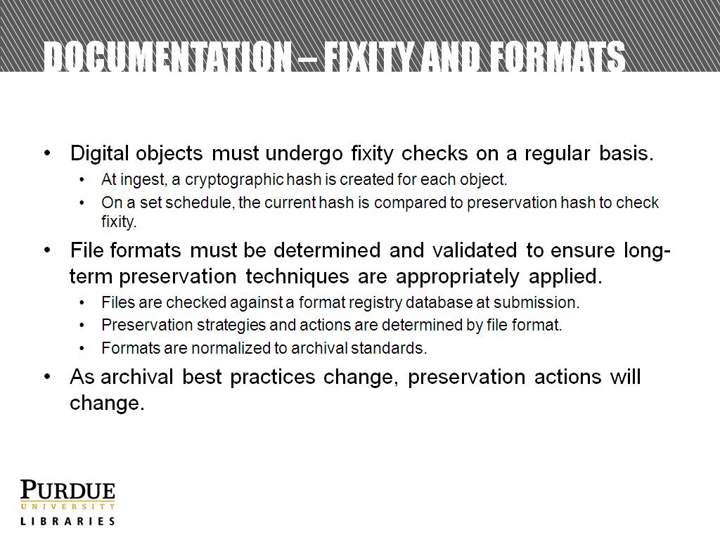 Documentation – Fixity and Formats