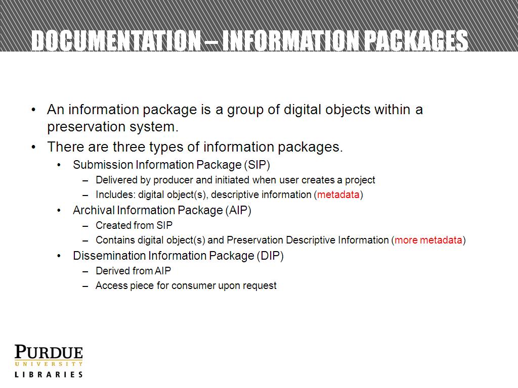 Documentation – Information Packages