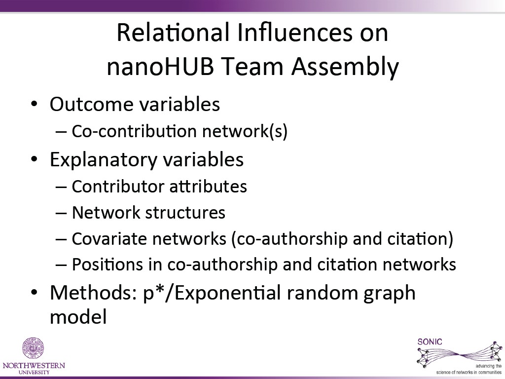 Rela6onal  InﬂuenCes  on   nanoHUB  Team  Assembly