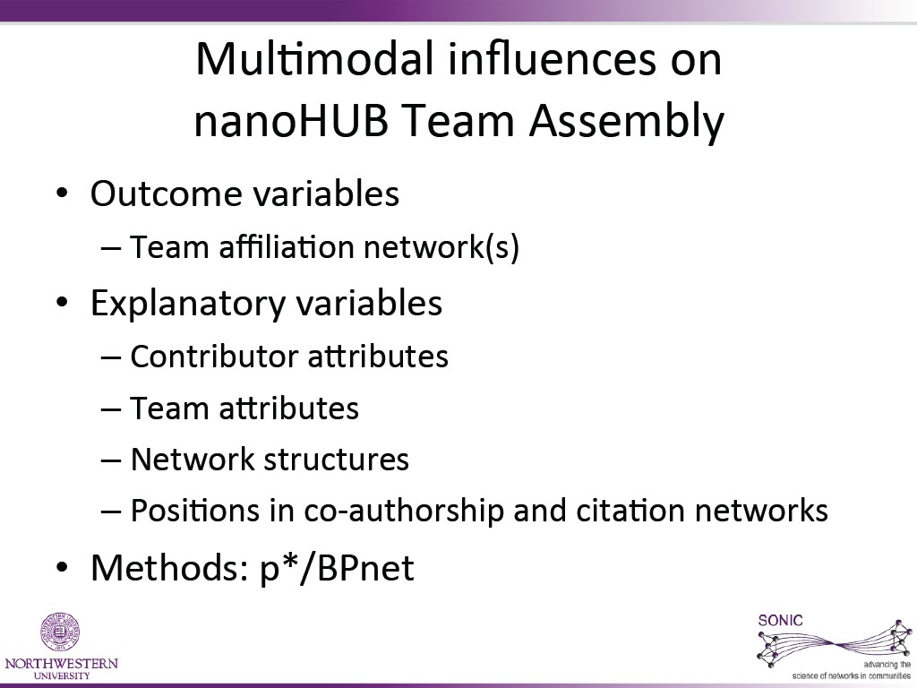 Mul6modal  inﬂuenCes  on     nanoHUB  Team  Assembly
