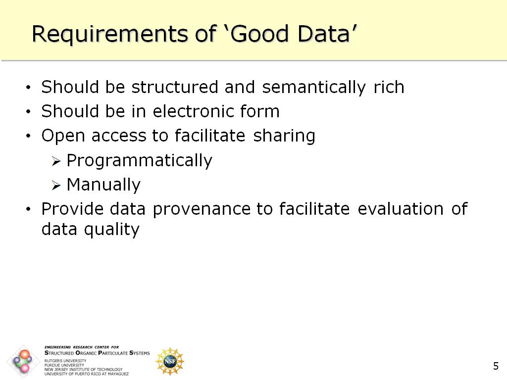 Requirements of 'Good Data'