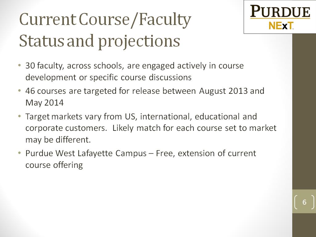 Current Course/Faculty Status and projections