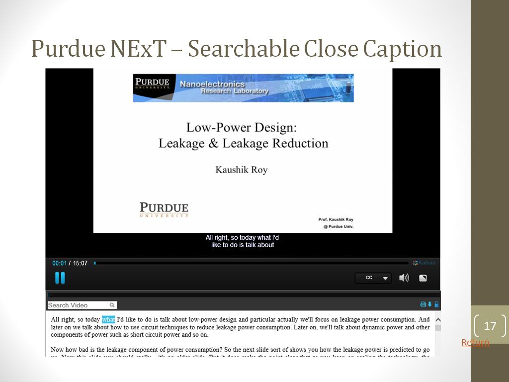 Purdue NExT – Searchable Close Caption