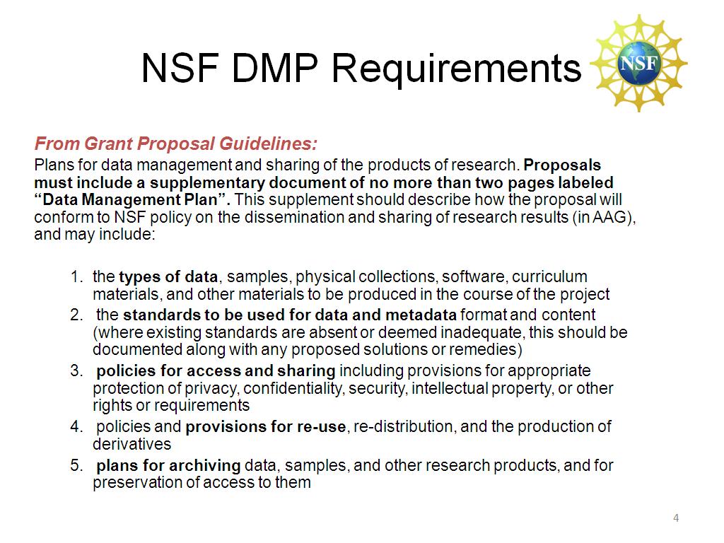 NSF DMP Requirements