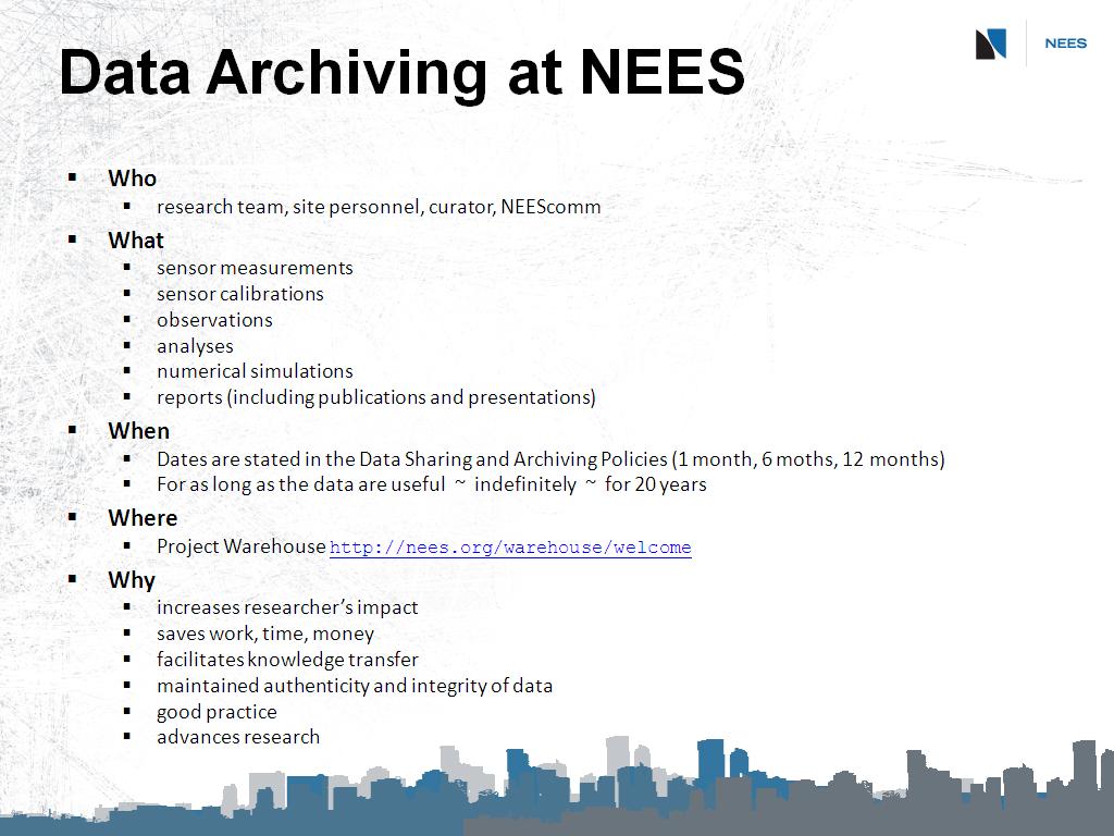 Data Archiving at NEES
