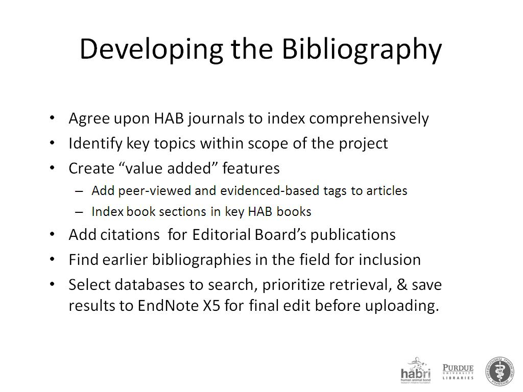 Developing the Bibliography