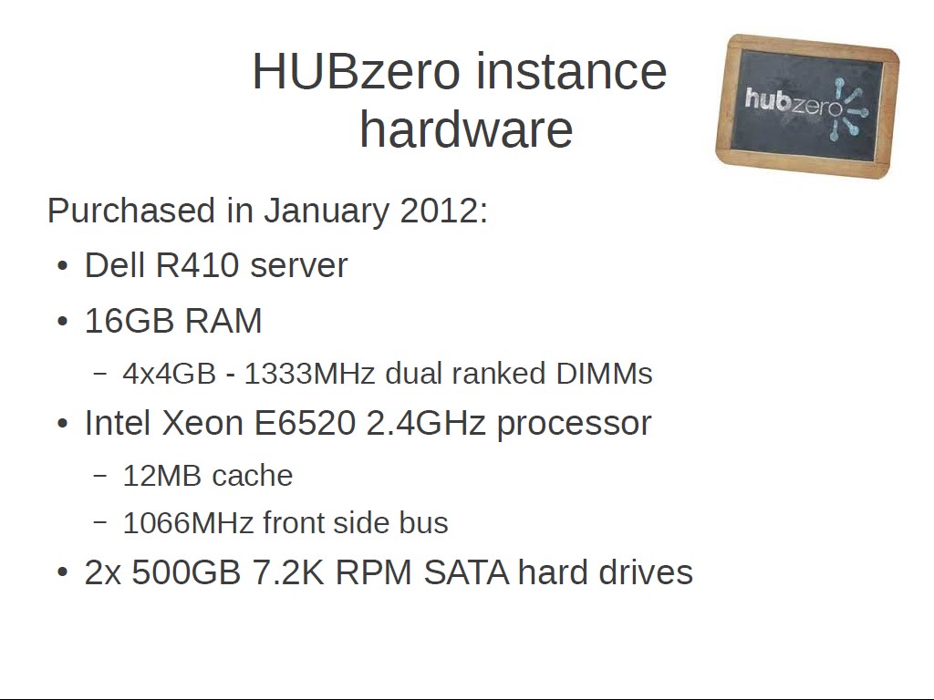 HUBzero instance hardware