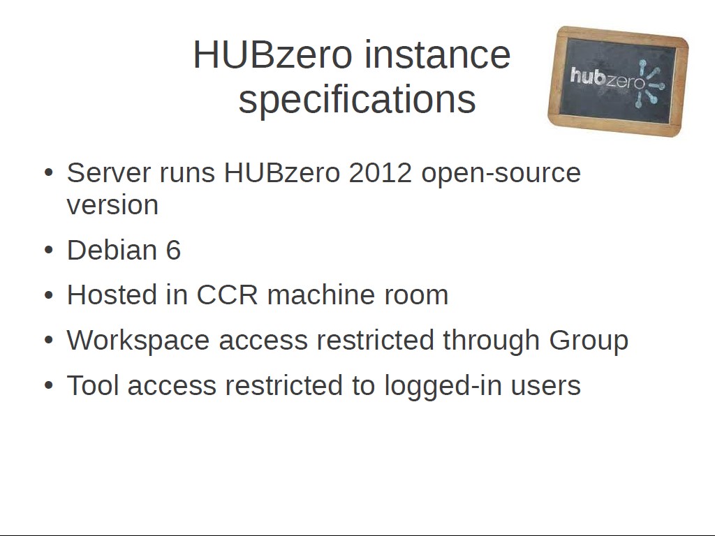 HUBzero Instance Specifications