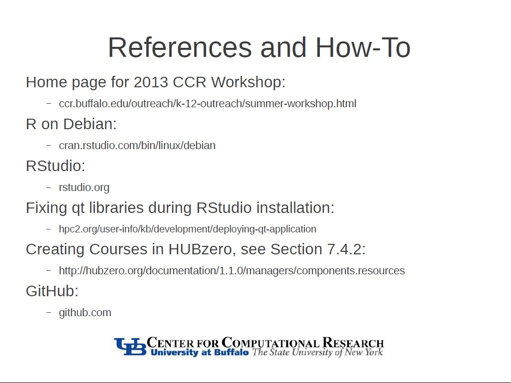 References and How-To Home page for 2013 CCR Workshop: