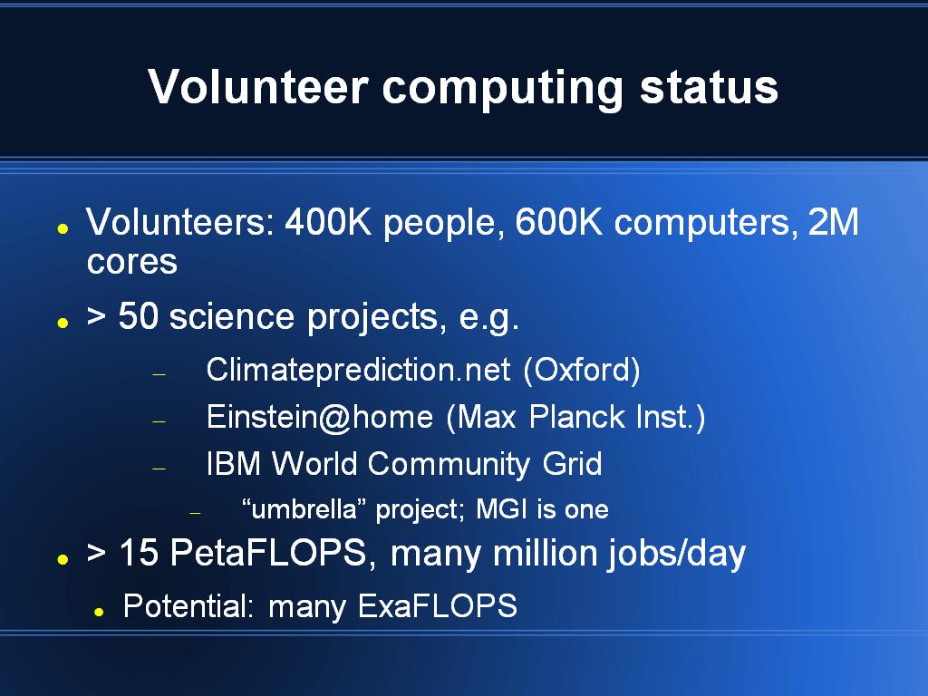 Volunteer computing status