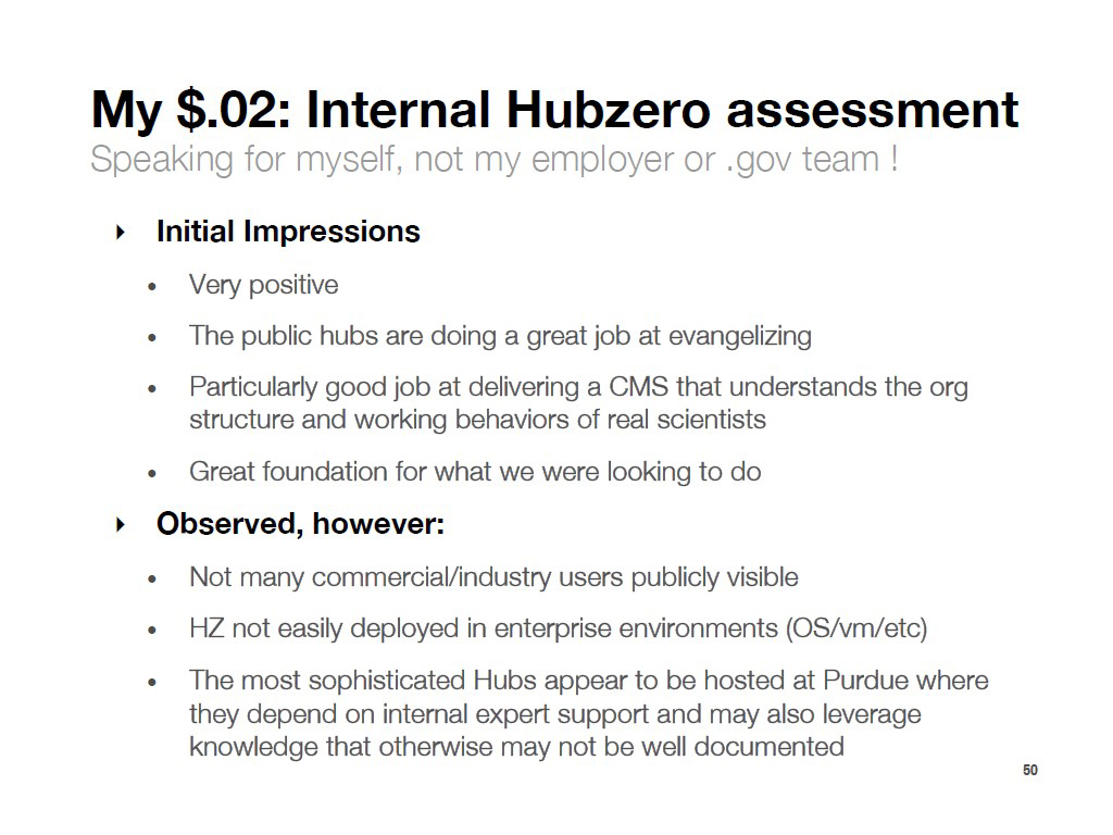 My $.02: Internal Hubzero assessment