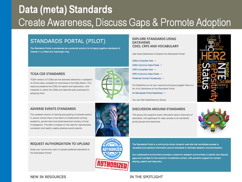 Data (meta) Standards Create Awareness, Discuss Gaps & Promote Adoption