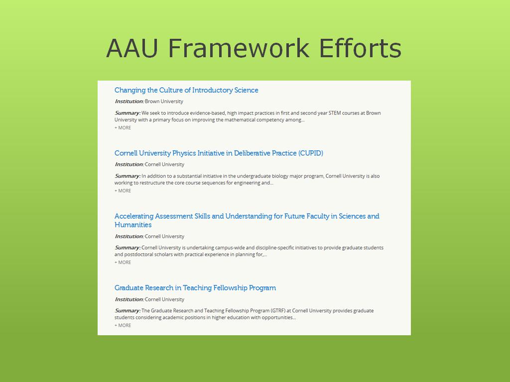 AAU Framework Efforts