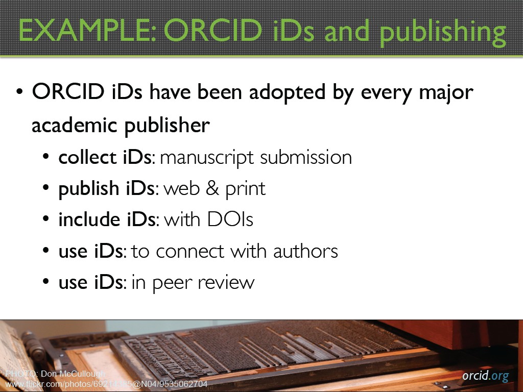 EXAMPLE: ORCID iDs and publishing