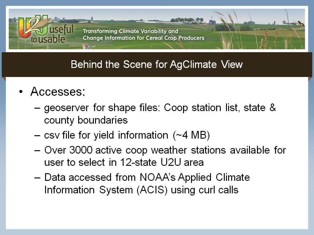 Behind the Scene for AgClimate View