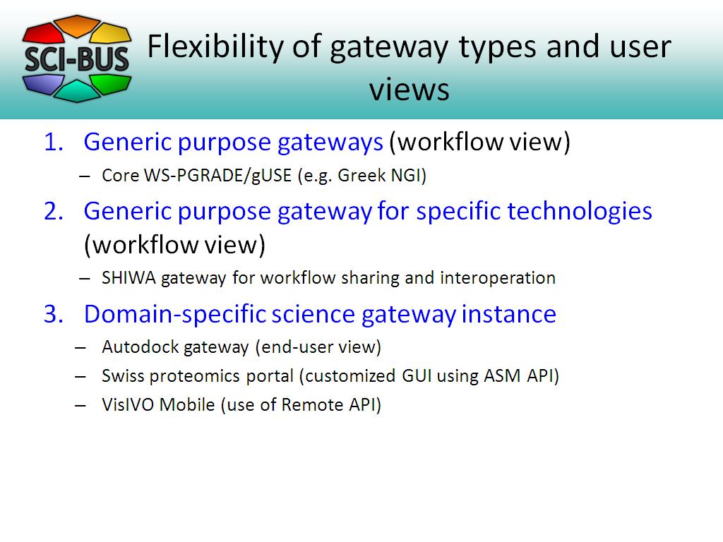 Flexibility of gateway types and user views